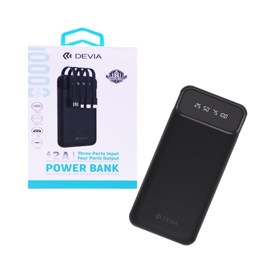 Power Bank Devia EP-189 con 4-em-1 Outputs USB+Lightning+Micro+Tipo-C 2A 10000mAh Preto